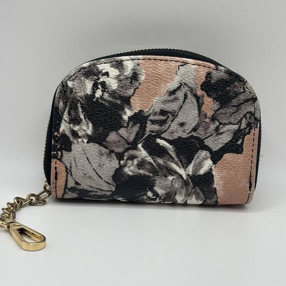 Anne Klein Curved Card Case Black Floral Pink Blue Pattern Card Wallet with Zip - Picture 8 of 8